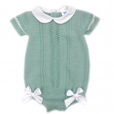 MC730-Sage: Baby Double Bow Knitted Romper (0-9 Months)